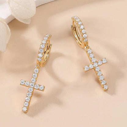 Moissanite Cross Drop Pedant Earrings for Women S925 Sterling Silver Diamond Hoop Earrings 18K Gold Plated Fine Jewelry