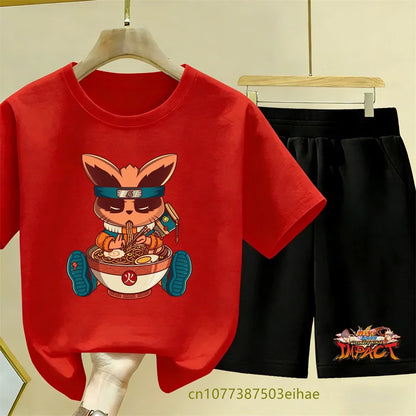 Naruto Children's 2-Piece Set Classic Anime Style Short Sleeve Top Casual Shorts Summer Outfit Specially Designed For Boys Girls