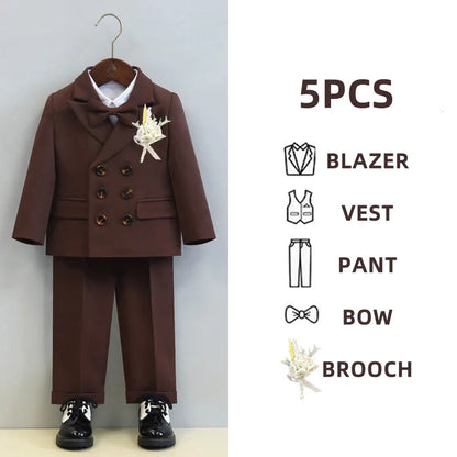 Children's Boys Autumn Formal Green Suit Boys Wedding Suit Children 1 To 14yrs Kids Blazer Pant Bowtie Flower Boys Suits Outfits