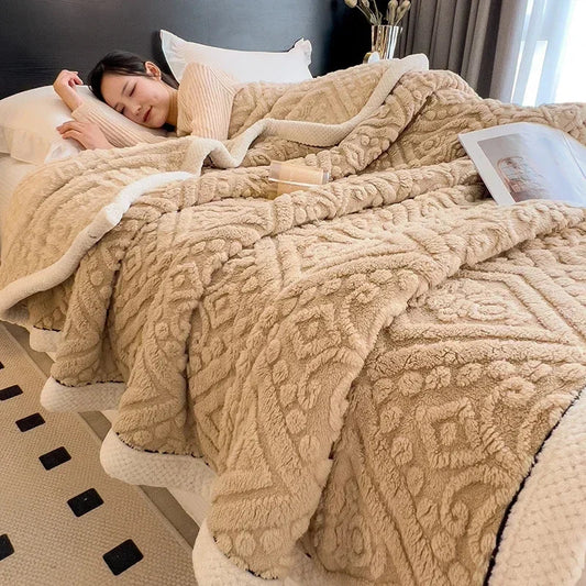 New Carved Velvet Warm Autumn Winter Blanket for Bed Soft Fluffy Sofa Blankets Warmth Cozy Coral Flannel Sofa Cover Blanket Nap