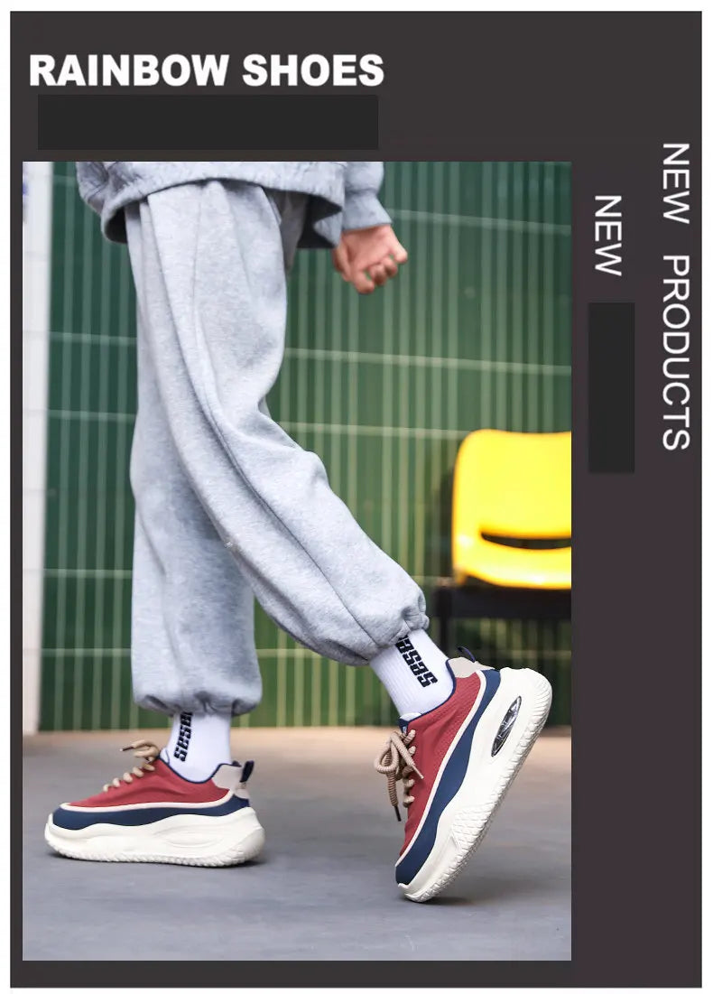 Tênis Esportivo Casual Masculino, Tênis de Skate Moderno com Sola Grossa, Calçados Masculinos Confortáveis e da Moda Adequados para Uso ao Ar Livre
