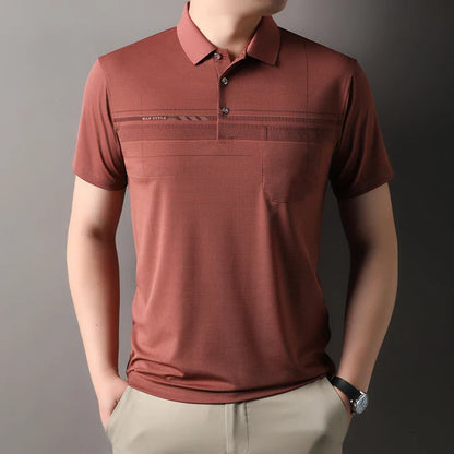Retro men's short sleeved polo shirt summer fashion pocket stripe high-end custom design comfortable cotton top casual T-shirt