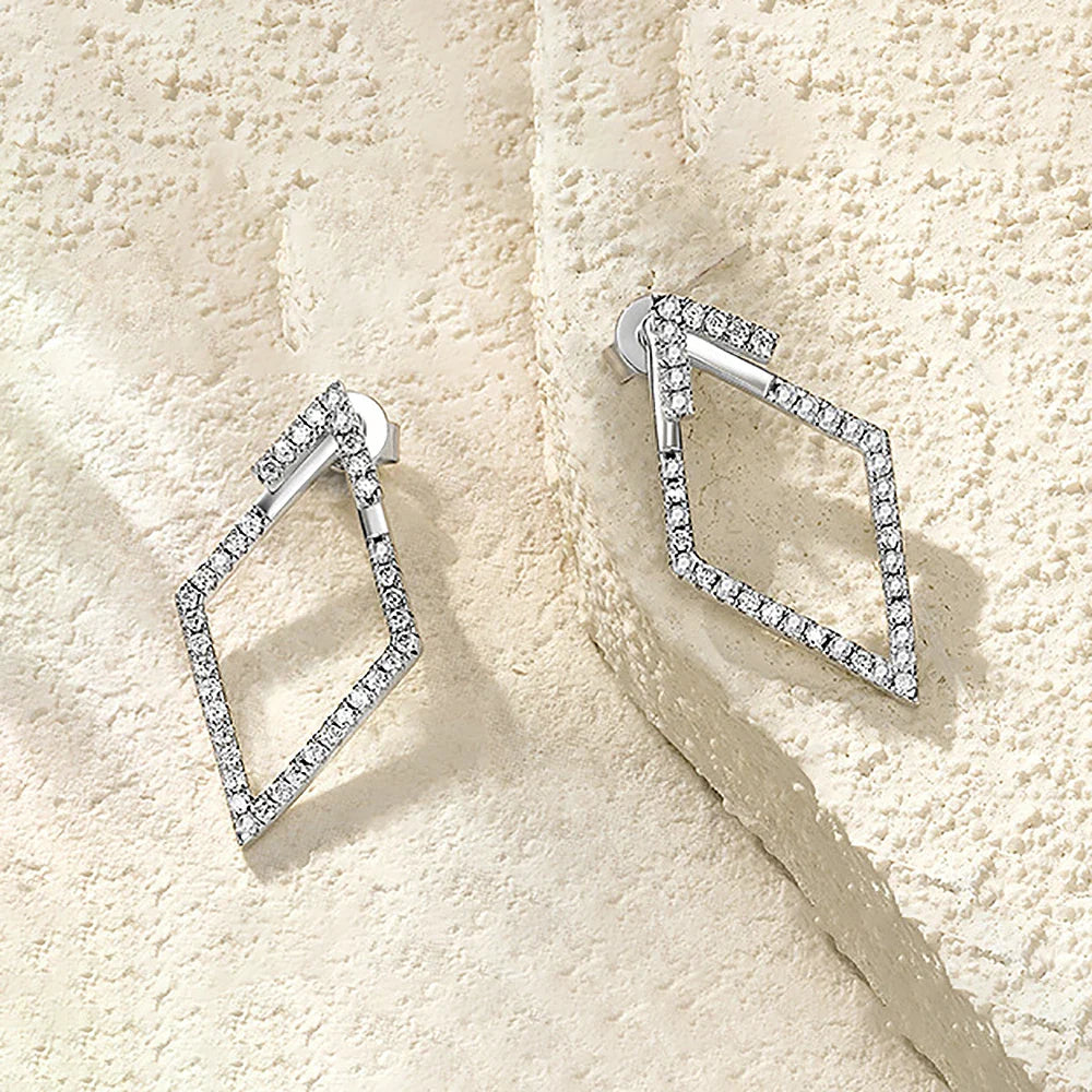 Luxury Full Moissanite Diamond Drop Earrings for Women Rhombus Shaped Hollow Earrings 100% 925 Sterling Silver Fine Jewelry