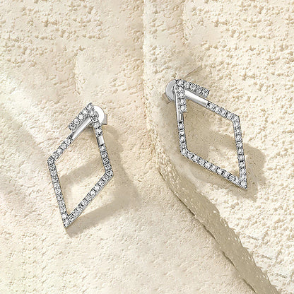 Luxury Full Moissanite Diamond Drop Earrings for Women Rhombus Shaped Hollow Earrings 100% 925 Sterling Silver Fine Jewelry
