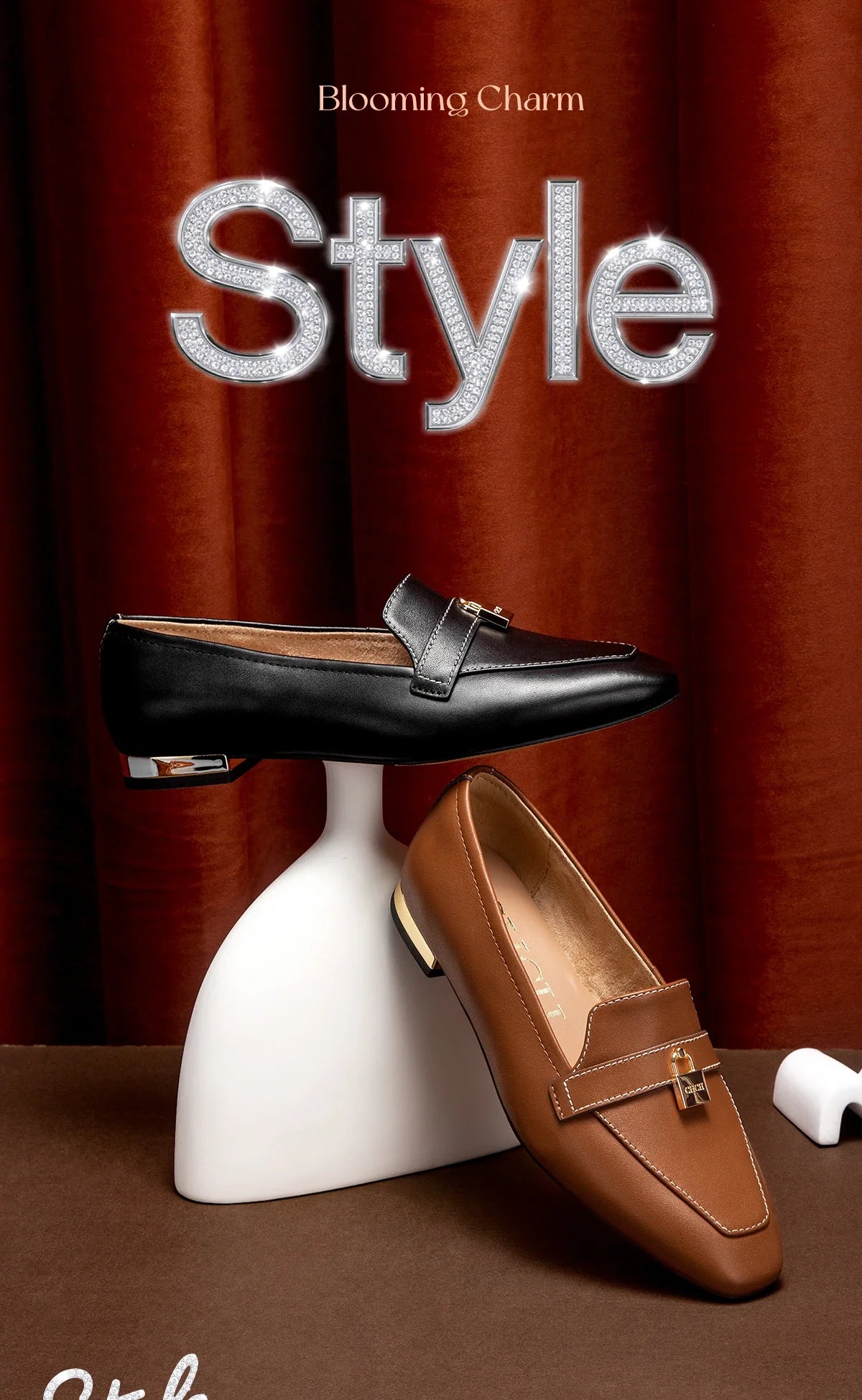 Women's Leather Loafers with Gold Lock Detail Square Toe Low Heel Penny Casual Office Slip-On Dress Shoes for Woman