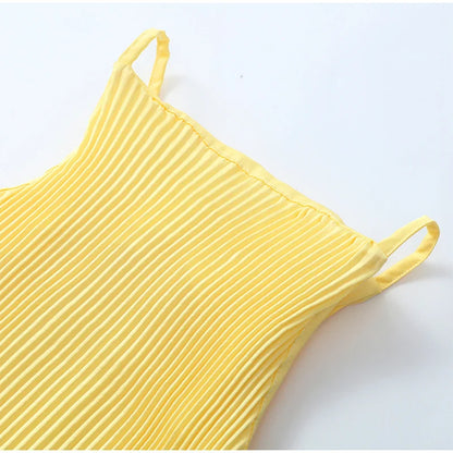 Women Romantic Yellow Halter Maxi Dress Ribbed Knit Ruffled High-slit Slim-fit Vestido 2026 Lady New Spring Trendy Fashion Robes