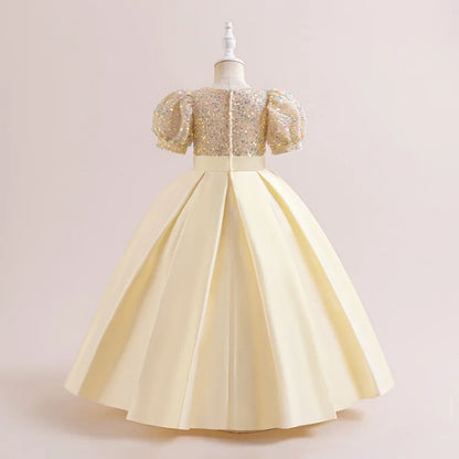 Summer Sequin Bridesmaids Party Girl Dress Elegant Bow Wedding Princess Prom Kids Dress For Girls Gala Birthday Evening Costumes