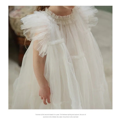 Girls Handmade Splicing Fluffy Gauze Princess Dress Summer New Foreign Dresses Party Dress for Kids Girl