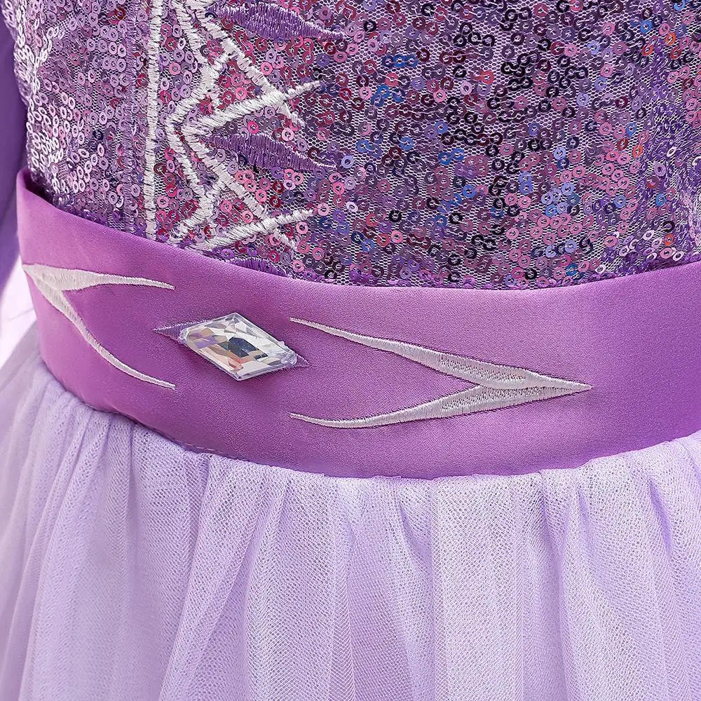 Snow Queen Elsa Princess Dress for Kids Girls Cosplay Frozen 2 Costume Birthday Party Children Purple Sequins Mesh Clothes 2-10Y