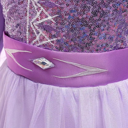Snow Queen Elsa Princess Dress for Kids Girls Cosplay Frozen 2 Costume Birthday Party Children Purple Sequins Mesh Clothes 2-10Y