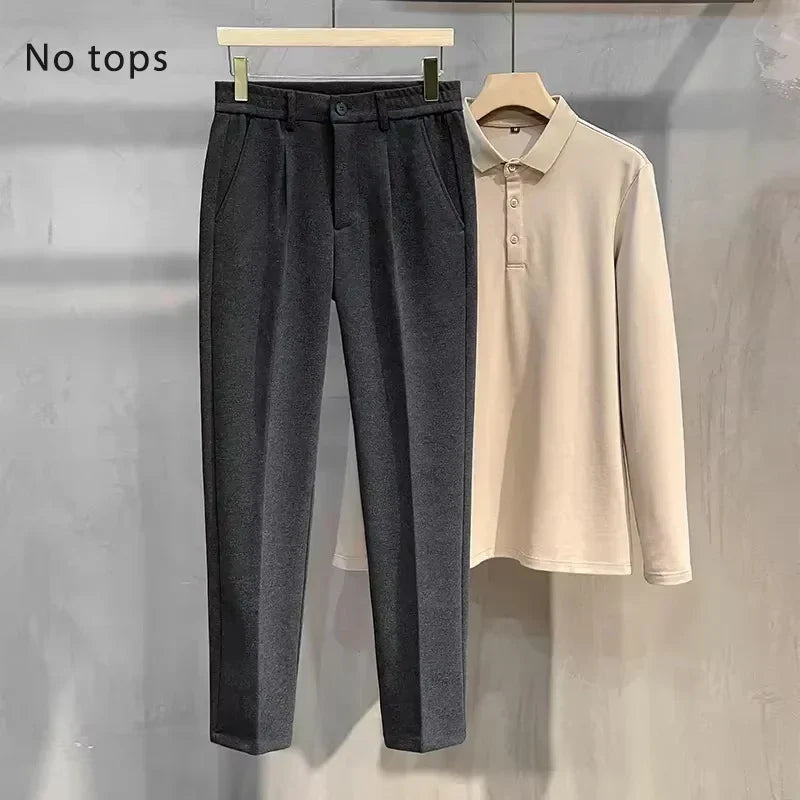Woolen Suit Pants Men's Autumn Winter New Korean Formal Business Pants Slim Straight Elastic Waist  Fashion Tapered Trousers