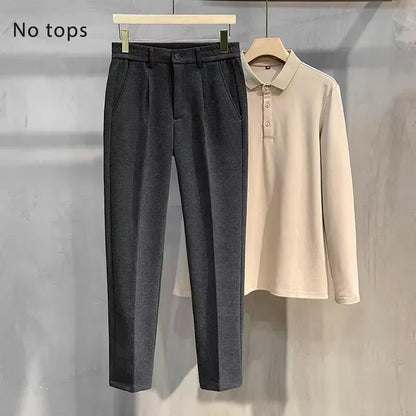 Woolen Suit Pants Men's Autumn Winter New Korean Formal Business Pants Slim Straight Elastic Waist  Fashion Tapered Trousers
