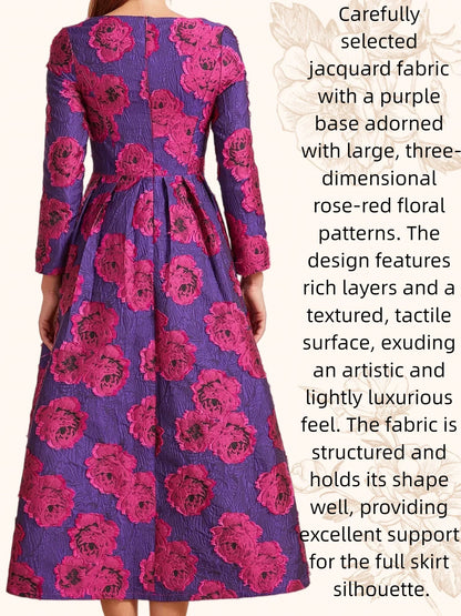 Luxury Long Jacquard Dress for Women Maxi Autumn Winter Party Dress Boho Floral Fashion Evening Clothing Vintage Robe