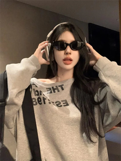 Camiseta Y2K Sexy Oversize Feminina Streetwear Estampada Manga Longa Básica Blusa Feminina Outono 2025 Inverno Coreana Moda Camisa Oversized