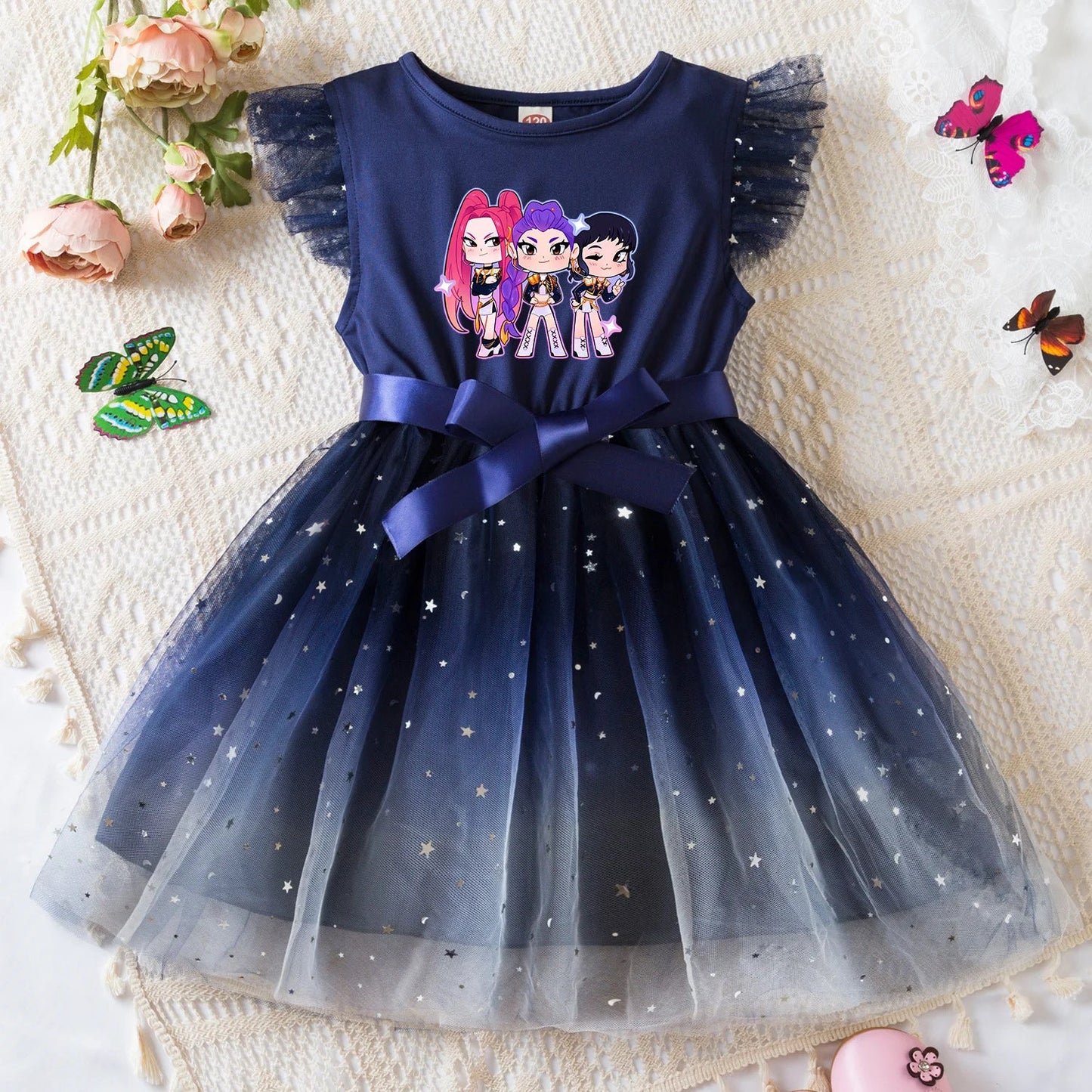 Rumi Girls Sequin Tutu Dress with Bow Flutter Sleeves Summer Princess Party Outfit for Toddler Kids 2-6 Years