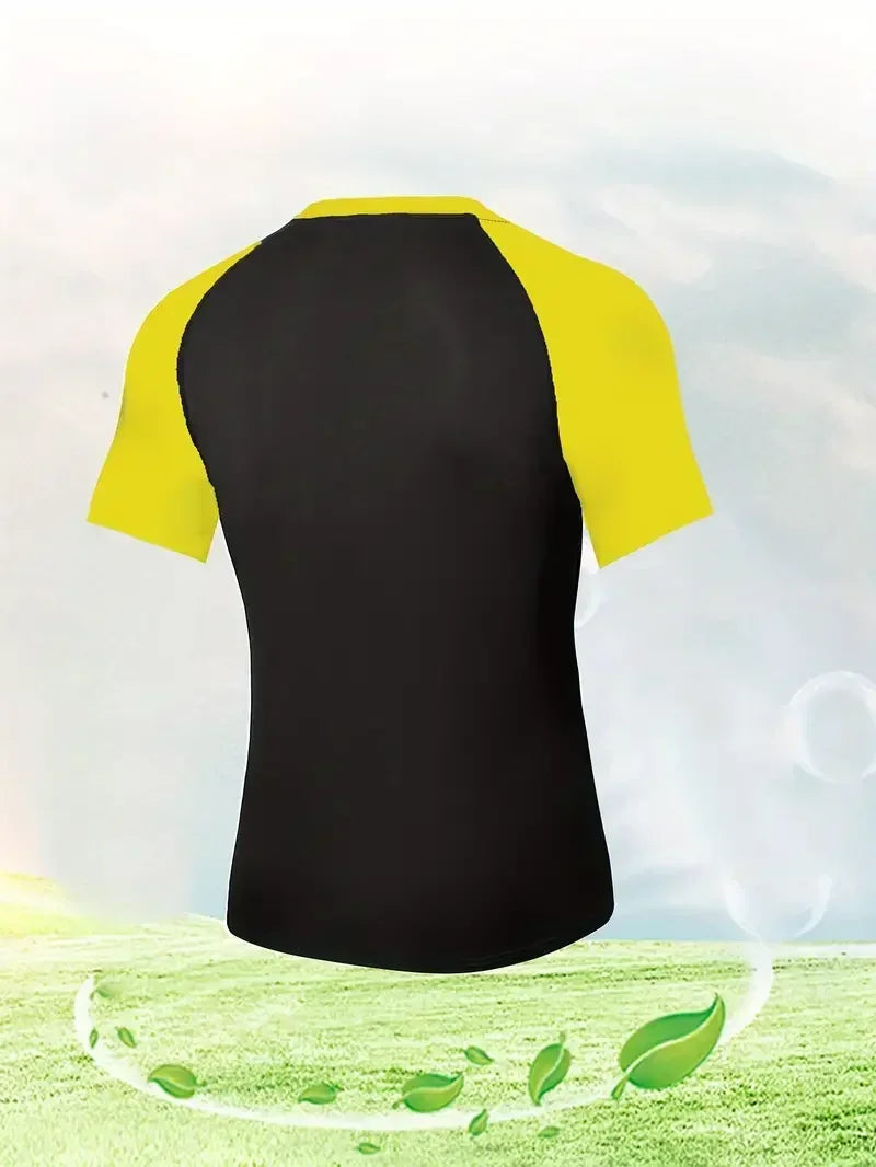 Men's Compress Shirt + 2-in-1 sports shorts 2pcs Set Leisure Breath Short Sleeve Sport Jogging Gym Brand Print Clothing
