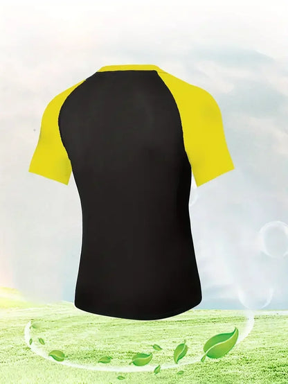Men's Compress Shirt + 2-in-1 sports shorts 2pcs Set Leisure Breath Short Sleeve Sport Jogging Gym Brand Print Clothing
