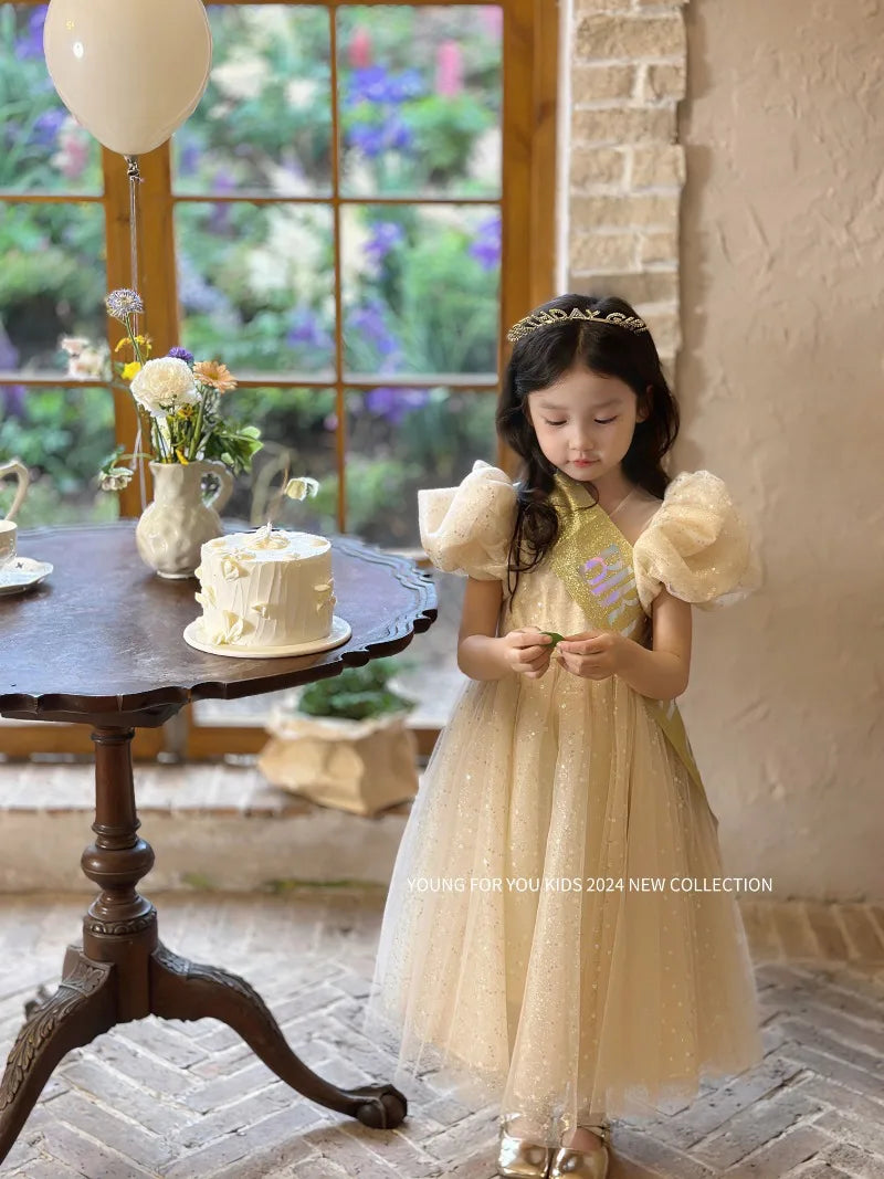 Children Dress Princess Dress 2026 Summer New Girls Sparkling Fairy Fluffy Gauze Dress