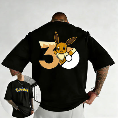 30th Anniversary Eevee Printed T-shirt Summer New Men's and Women's Trendy Large Loose Casual Y2K Short Sleeve Top