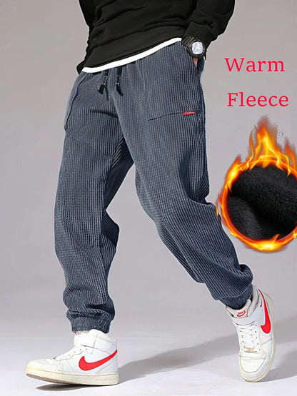 Autumn Winter Warm Motorcycle Jogger Corduroy Pants Men Tech Fleece Sweatpants Casual Harem Pants Male Sport Thermal Trousers