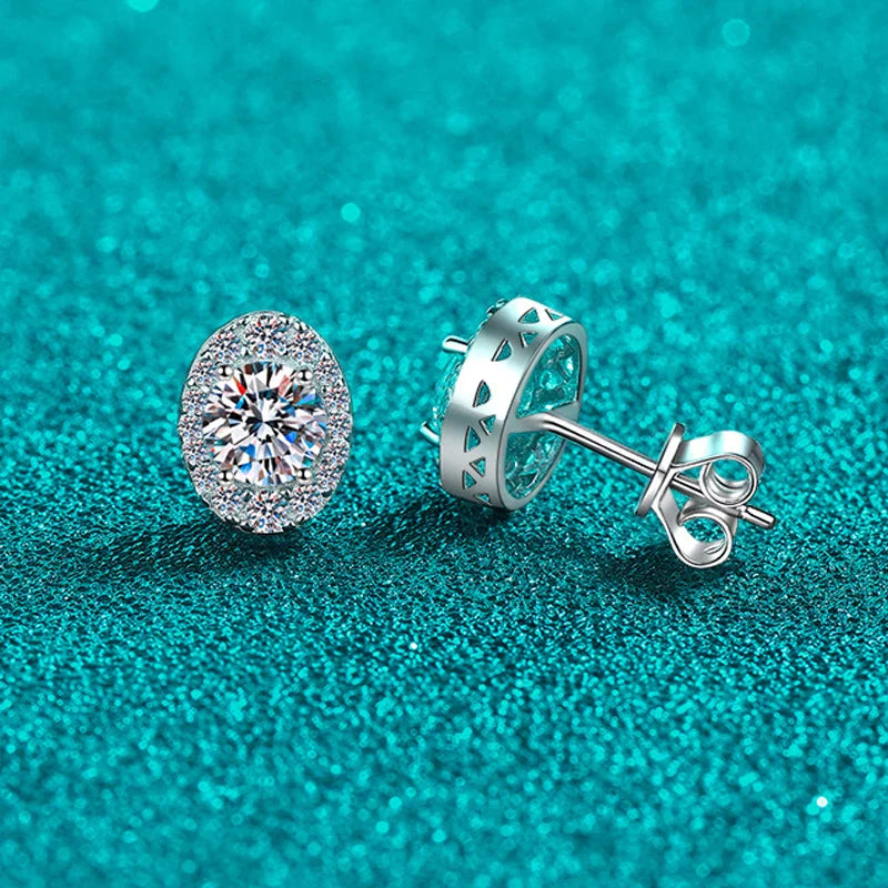 1cttw D Color Moissanite Stud Earrings for Women Oval Design Sparkling Lab Diamond 925 Sterling Silver Jewelry Wholesale