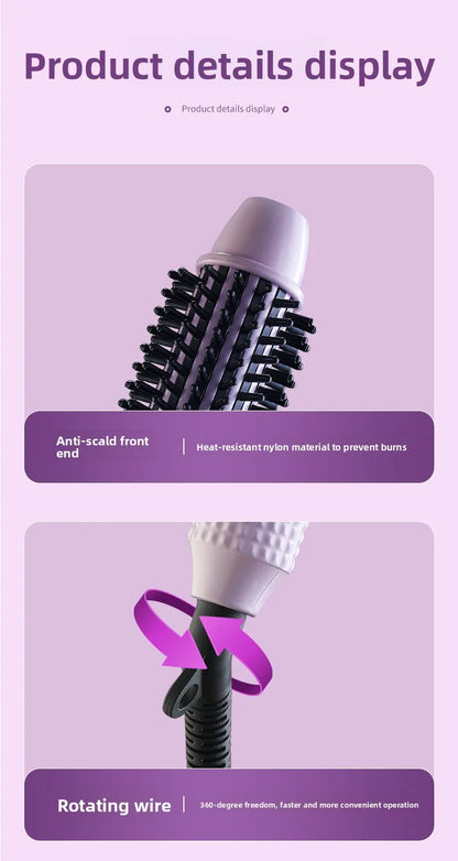 1.5 Inch 2-in-1 Thermal Brush Professional Negative Ion Curling Iron Brush Heated Round Brush for Blowout Volumizing, Portabl
