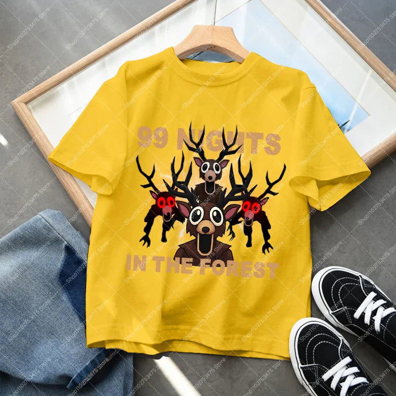 Game 99 Nights in The Forest Short Sleeve T-shirt for Boy Kids Cartoon Cotton Tops Children Anime Cute Tee Summer Clothing Gifts