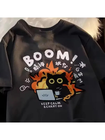 Funny Fashion Women T Shirt Cat Printed T-Shirt Casual Short Sleeve Couples T-Shirt Funny Cat Streetwear Female Top Tee