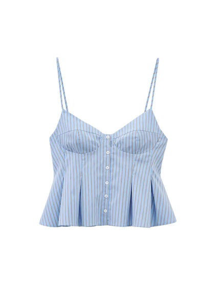 Women's Fashion Pleated Poplin Tank Top V-Neck Adjustable Spaghetti Straps Button-Up Camisole Female Sexy Fashion Clothing