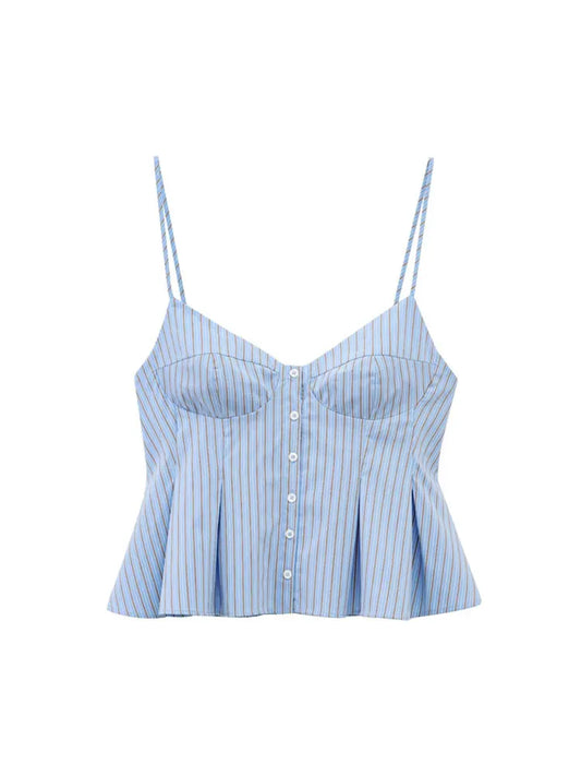 Women's Fashion Pleated Poplin Tank Top V-Neck Adjustable Spaghetti Straps Button-Up Camisole Female Sexy Fashion Clothing