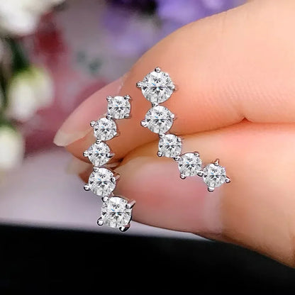 3/5-stone Smile Full Moissanite Diamond Stud Earring with Certificates 925 Sterling Silver Sparkling Diamond Earrings for Women