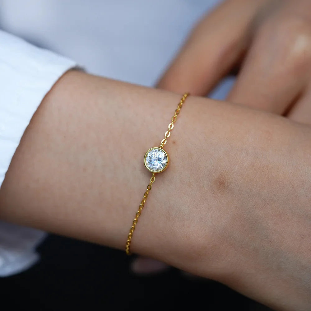 1/2CT Bezel Set Pear Oval Cut Moissanite Solitaire Link Bracelet Women S925 Silver Dainty Diamond Bridal Wrist Chain Gift