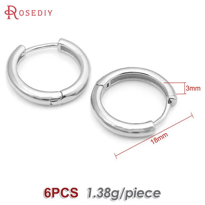 6PCS 14MM 16MM 18MM 23MM 25MM 30MM 18K Gold Color Brass Round Circle Loop Earrings Hoops Jewelry Making Supplies Accessories