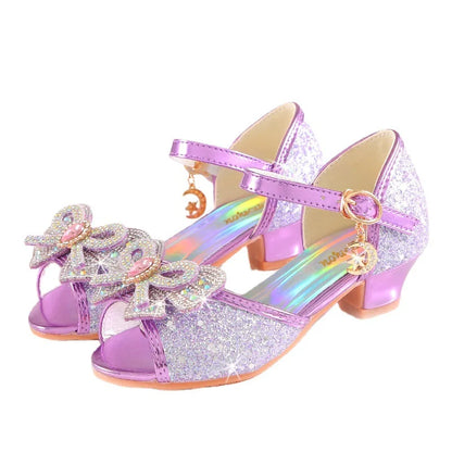 2026 Girls' Princess Sandals Children's Shoes Frozen Elsa Children's Shoes Girls Fashion Baby Pink Blue High Heel Shoes Size