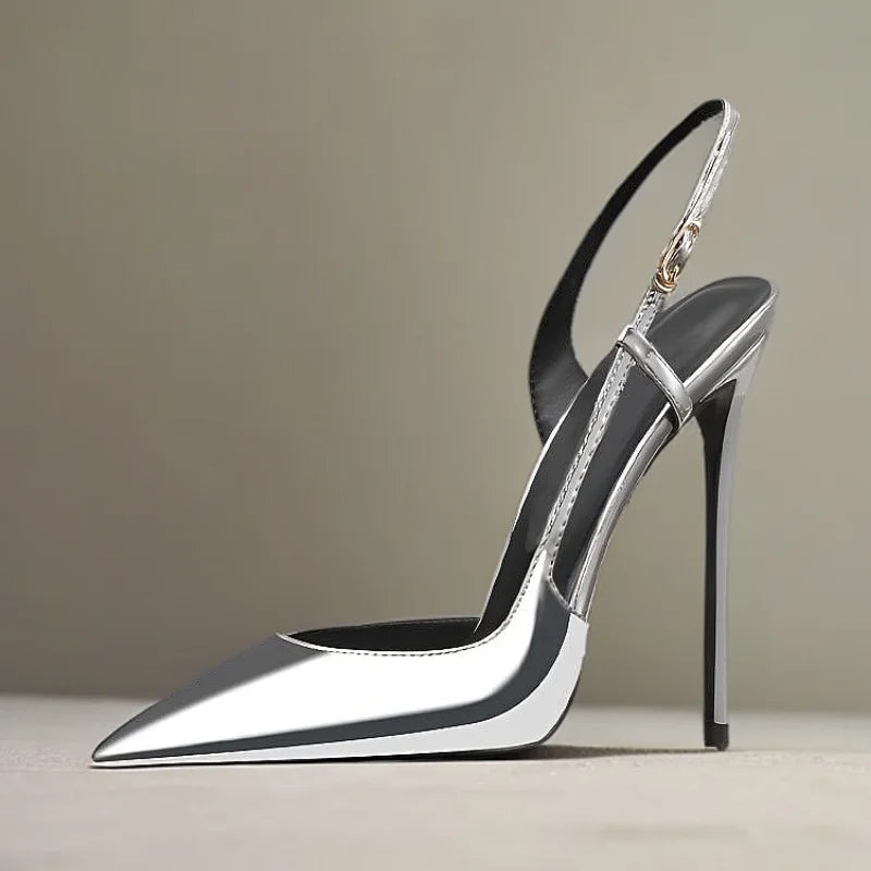 2025 Summer New Side Leakage Hollow Back Tripping High Heel Sandals Black Sexy OL Style Large Shoes 33-46