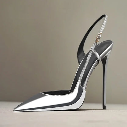 2025 Summer New Side Leakage Hollow Back Tripping High Heel Sandals Black Sexy OL Style Large Shoes 33-46