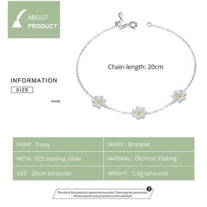 Daisy Flower Link Bracelet for Women Genuine 925 Sterling Silver Fresh Lovely Gifts Anti-allergy Gift Fine Jewelry SCB165