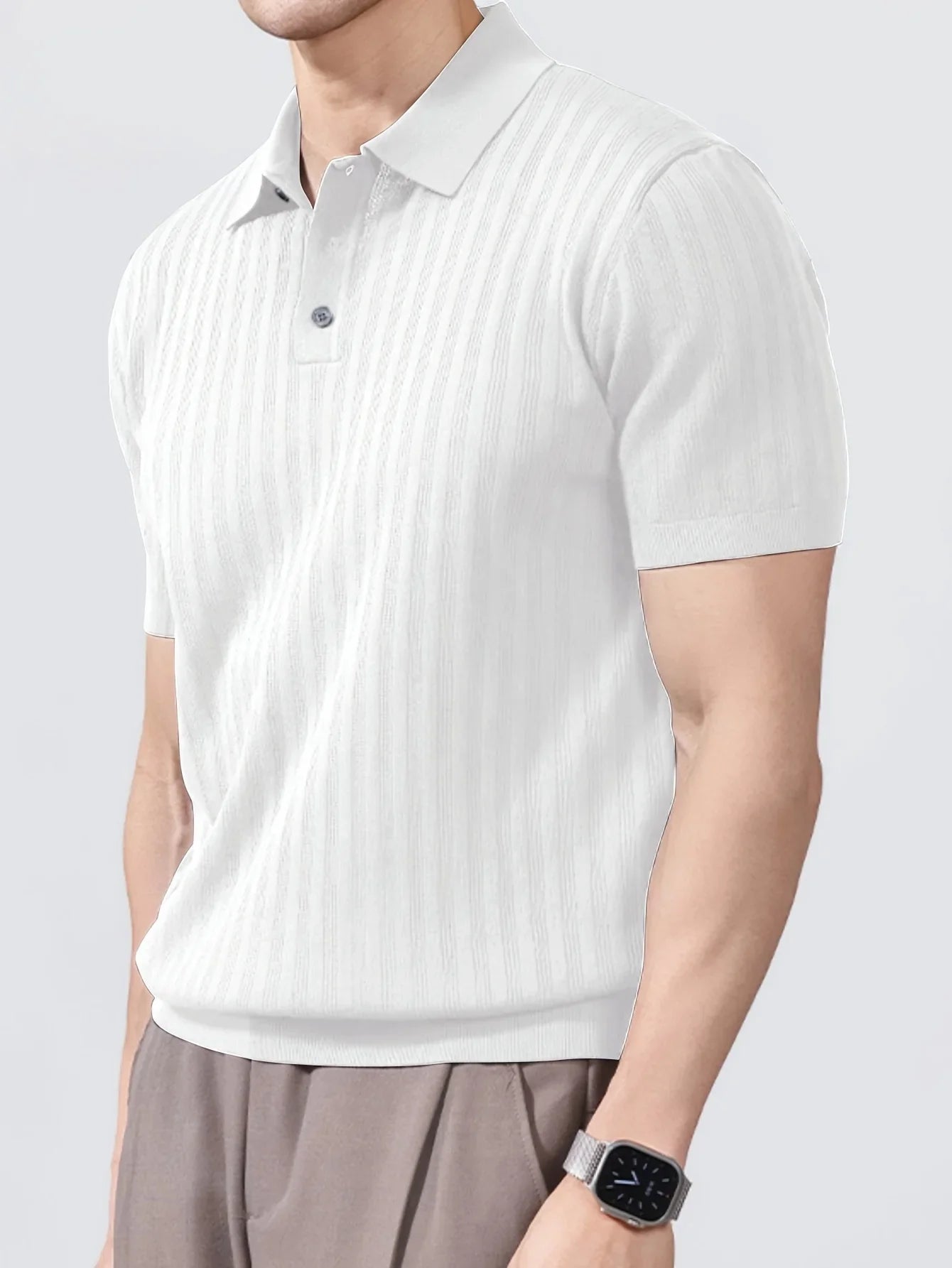 Cool and stylish men's ice-cold silk knitted polo shirt for summer, trendy brand polo shirt with a collared design, perfect for