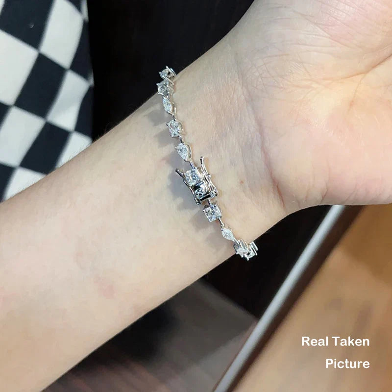 Full Pear Oval Marquise Cut Moissanite Tennis Bracelet for Women Men 925 Silver Pass Diamond Test Bangle Link Bracelets