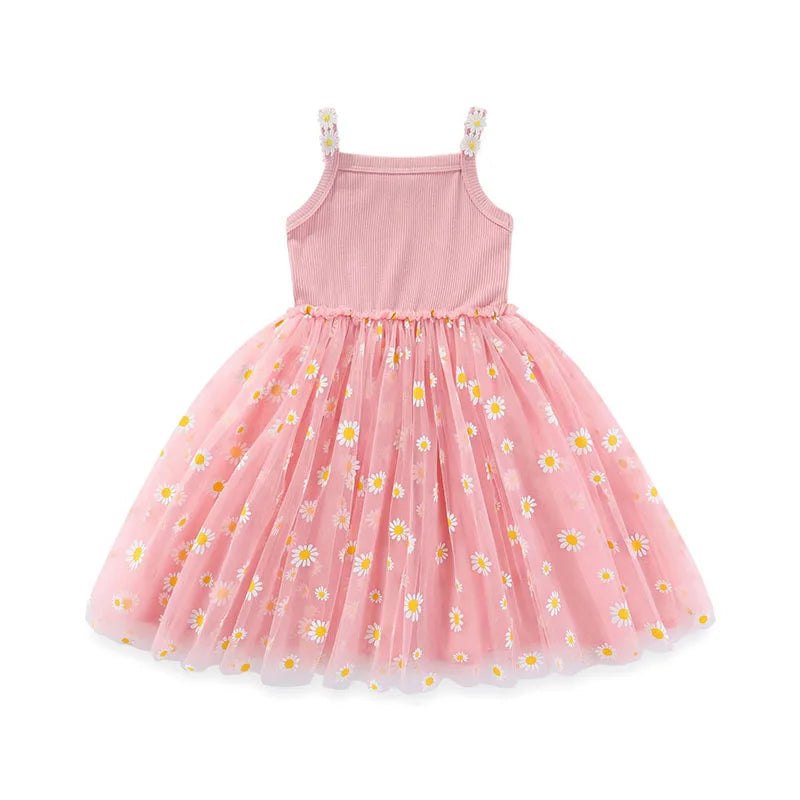 Korean Style Girls' Summer Dress 0-4Y Cute Baby Children's Little Daisy Suspender Mesh Dress Kid's Clothing