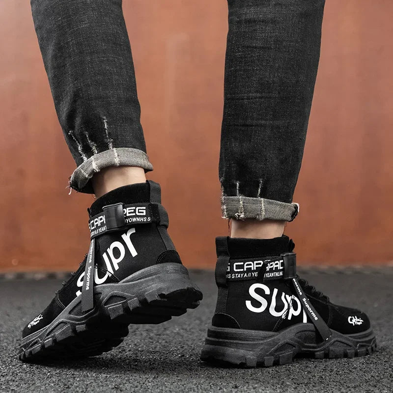 Cloth Men Boots High Top Ankle Boots British Style Men Casual Shoes Outdoor Breathable Walking Sneakers Comfortable Work Boots
