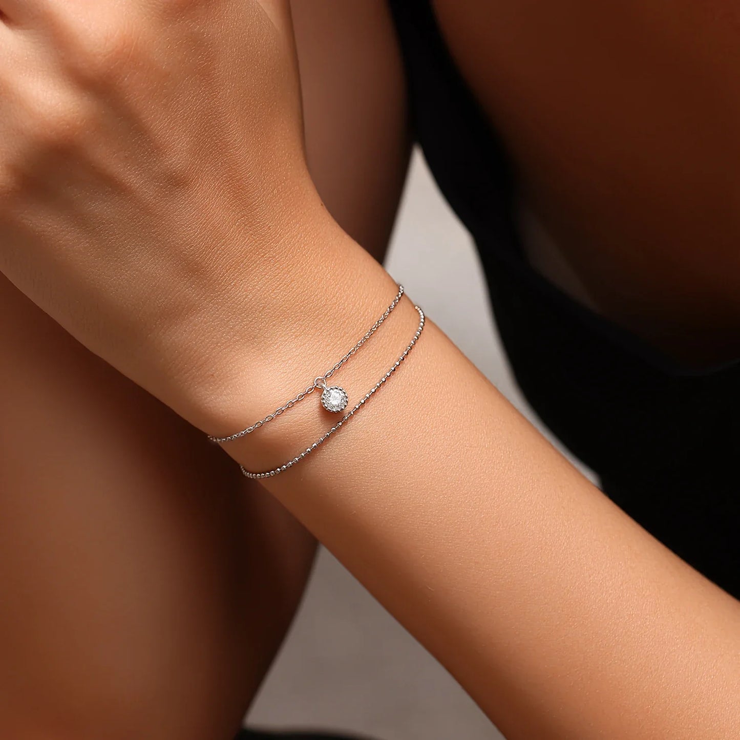 D Color Moissanite Bracelet 925 Sterling Silver Double Layer Lab Diamond Simple Bracelets For Women Fine Jewelry Gifts