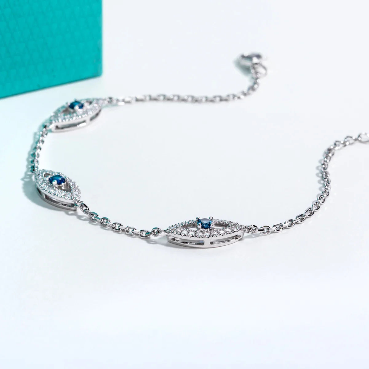 Moissanite Evil Eye Bracelet 925 Sterling Silver 18K Gold Plated 18+5cm Adjustable Bracelets Anklet for Women Jewelry