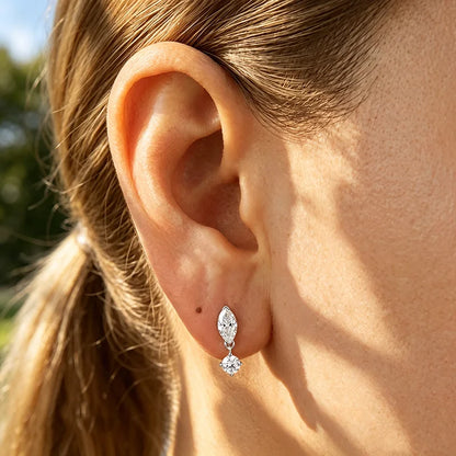 3 Color Rose Gold All Moissanite Stud Earrings for Women Girls Sparkling Jewelry Marquise Cut 925 Sterling Silver Jewelry