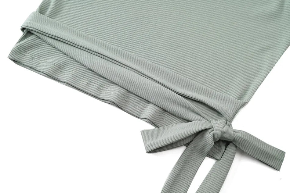 woman clothing high Stretch ribbing closed-fit wrap tops + Matte Satin dress Maxi matching sets (ship out in 1 day)