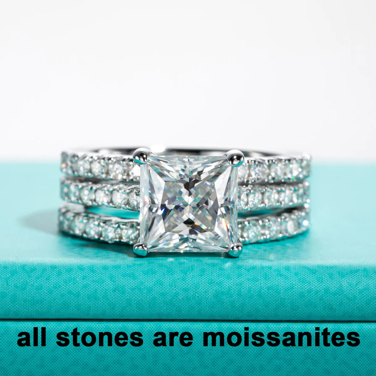 3ct Princess Cut D Color Moissanite Engagement Ring Bridal Sets 925 Sterling Silver Wedding Band Ring Customs Jewelry
