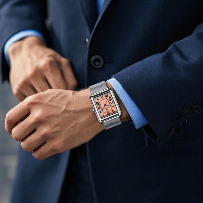 Waterproof Couple Watches Casual Fashion Quartz Stainless Steel Leather Strap Square Dial Men's And Women's Lover Watch