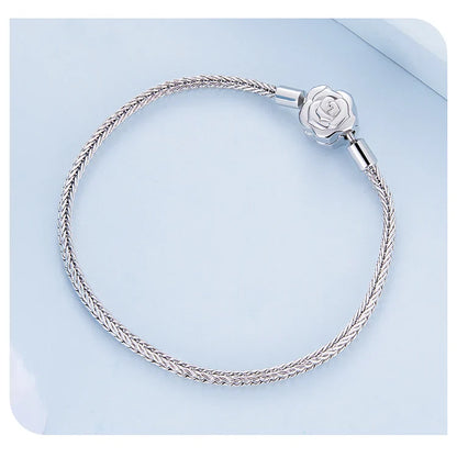 925 Sterling Silver Zircon Rose Buckle Bracelet Snake Chain for Women Bead Charm DIY Chic Jewelry Gift BSB096