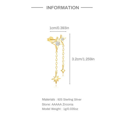 1PC 925 Sterling Silver Horse Eye Chain Tassel Zircon Drop Earrings For Women Ins Minimalism Geometric Earrings Gift