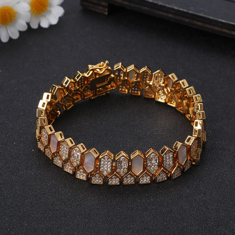 Luxury Dubai Bridal Jewelry Set For Women Wedding Party Shell Zirconia Jewelry Set Twisted Branch Design